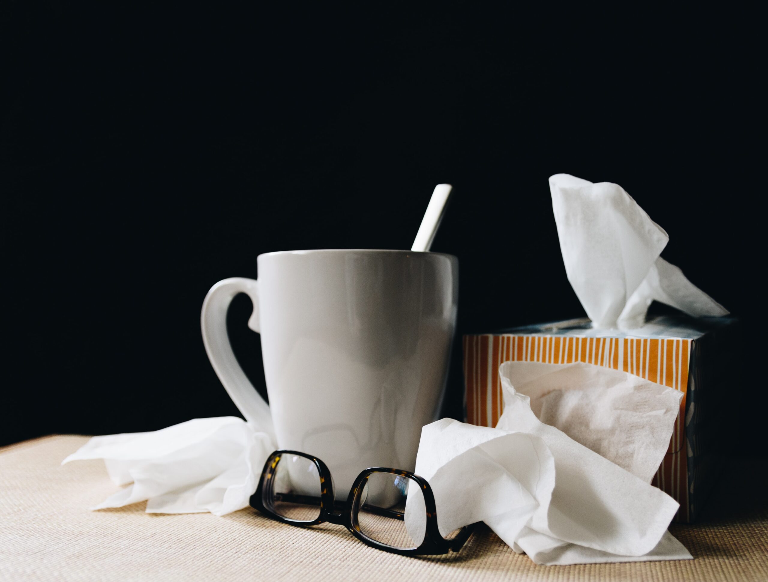 Tissues and tea for when you are sick with influenza